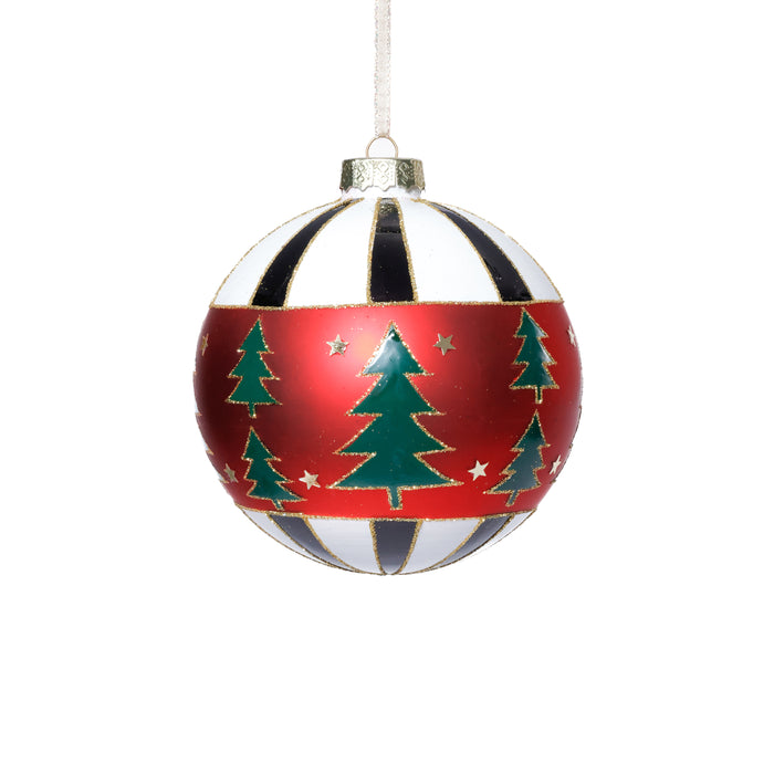 Zodax 4-Piece Set Tree Motif 4.75" Glass Ball Christmas Ornaments