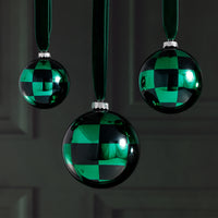 Zodax Checkered Glass Ball Christmas Ornaments, Set of 6, 3.25"