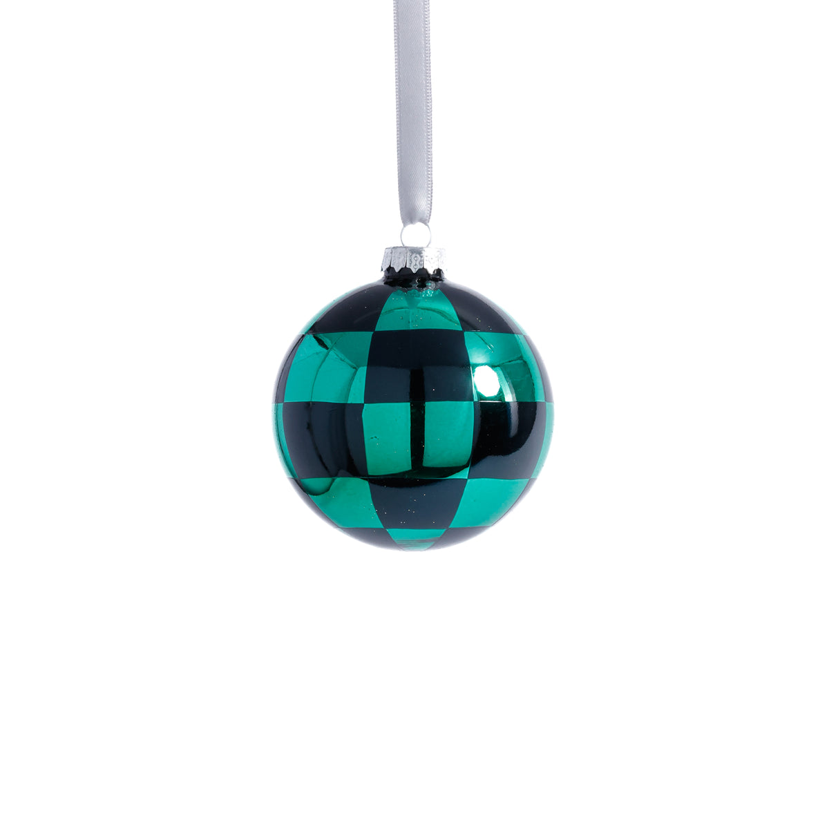 Zodax Checkered Glass Ball Christmas Ornaments, Set of 6, 3.25"