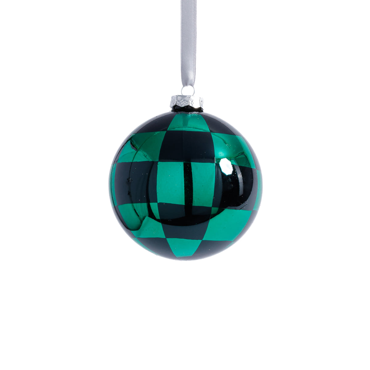 Zodax Checkered Glass Ball Christmas Ornaments, Set of 6, 4"