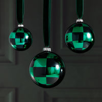 Zodax 4-Piece Set Checkered 4.75" Glass Ball Christmas Ornaments