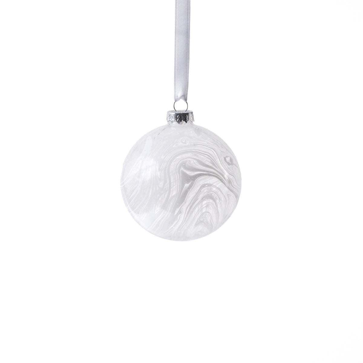 Zodax White Watercolor Glass Ball Christmas Ornaments, Set of 6, 3.25"