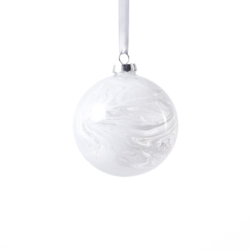 Zodax White Watercolor Glass Ball Christmas Ornaments, Set of 6, 4"