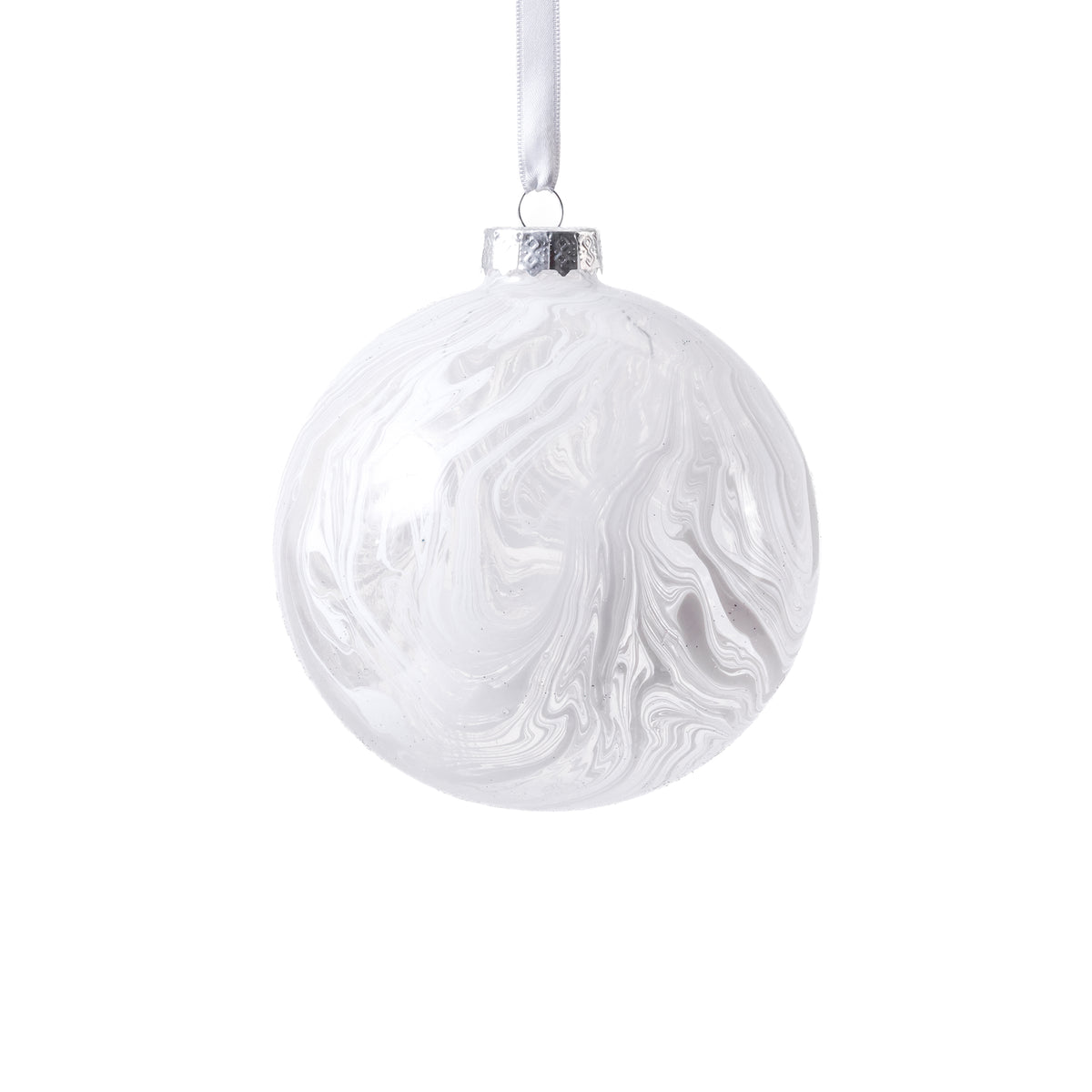 Zodax 4-Piece Set White Watercolor 4.75" Glass Ball Holiday Ornaments