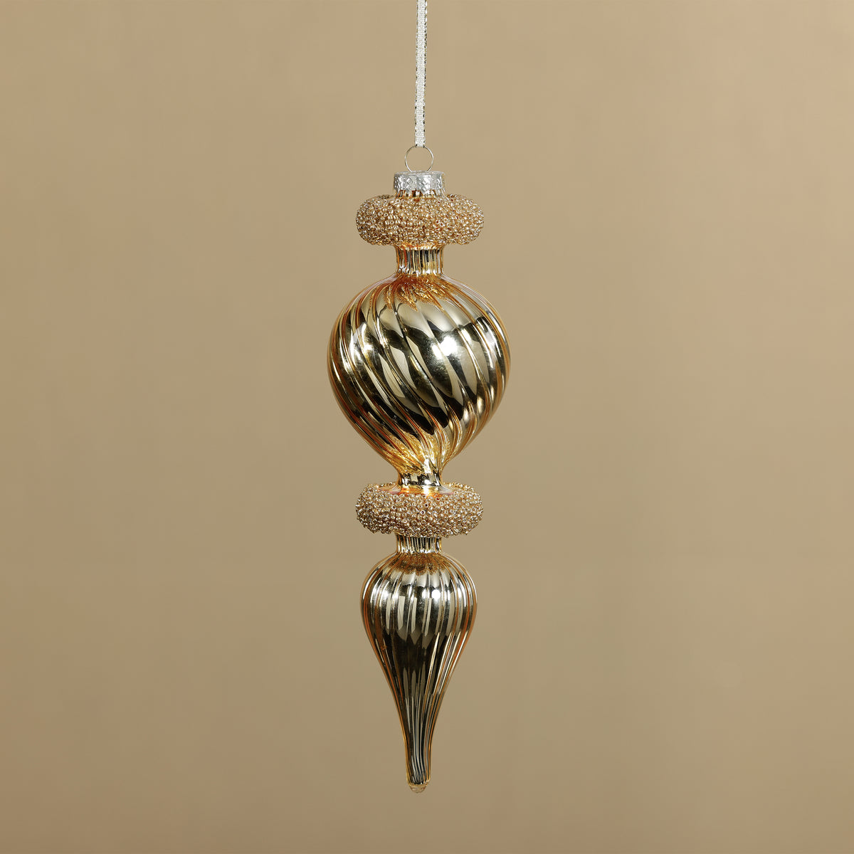 Zodax Gold Beaded Glass Finial Holiday Hanging Ornaments, Set of 4