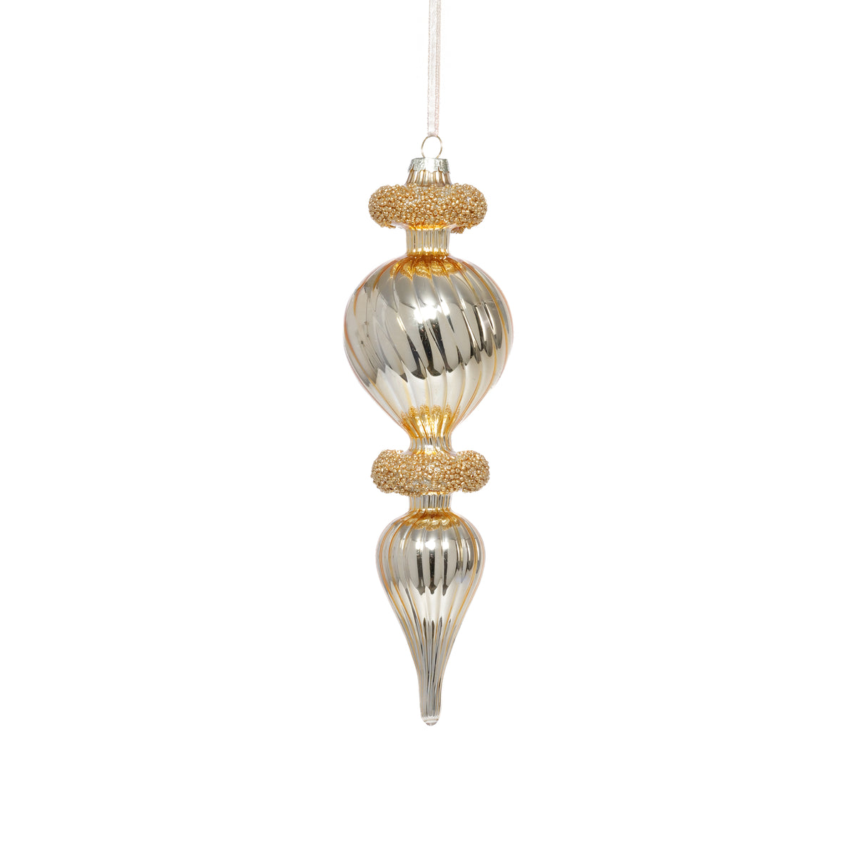 Zodax Gold Beaded Glass Finial Holiday Hanging Ornaments, Set of 4