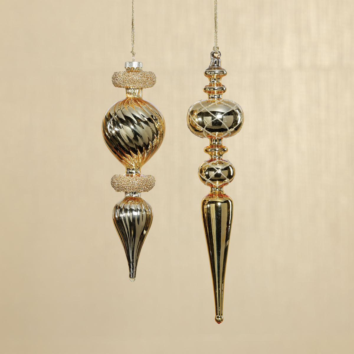 Zodax Gold Metallic Finial Holiday Hanging Ornaments, Set of 4