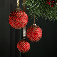 Zodax Metallic Glass Ball Christmas Ornaments, Set of 6, Matte Red, 3.25"