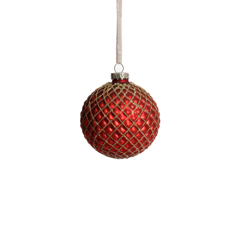 Zodax Metallic Glass Ball Christmas Ornaments, Set of 6, Matte Red, 3.25"