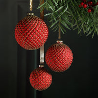 Zodax Metallic Glass Ball Christmas Ornaments, Set of 6, Matte Red, 4"