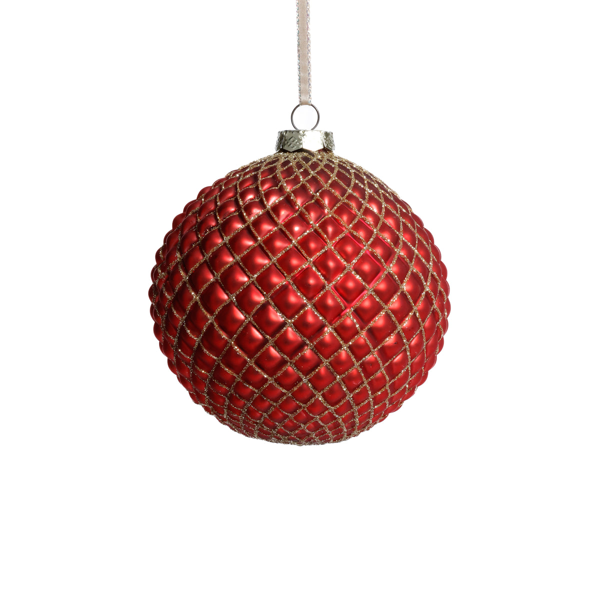 Zodax 4-Piece Set Metallic 4.75" Glass Ball Christmas Ornaments, Matte Red