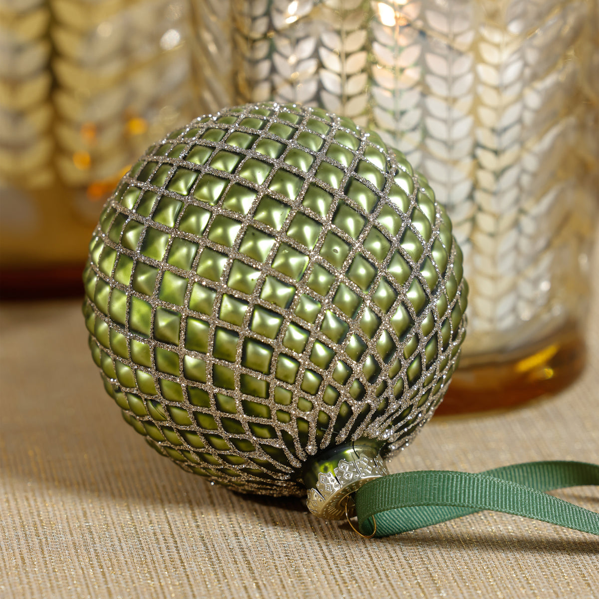 Zodax Metallic Glass Ball Christmas Ornaments, Set of 6, Matte Green, 3.25"