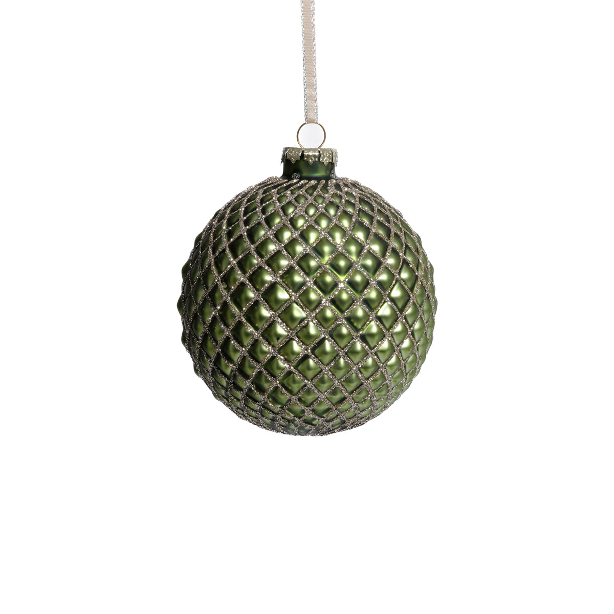 Zodax Metallic Glass Ball Christmas Ornaments, Set of 6, Matte Green, 4"