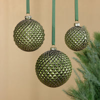 Zodax 4-Piece Set Metallic 4.75" Glass Ball Christmas Ornaments, Matte Green