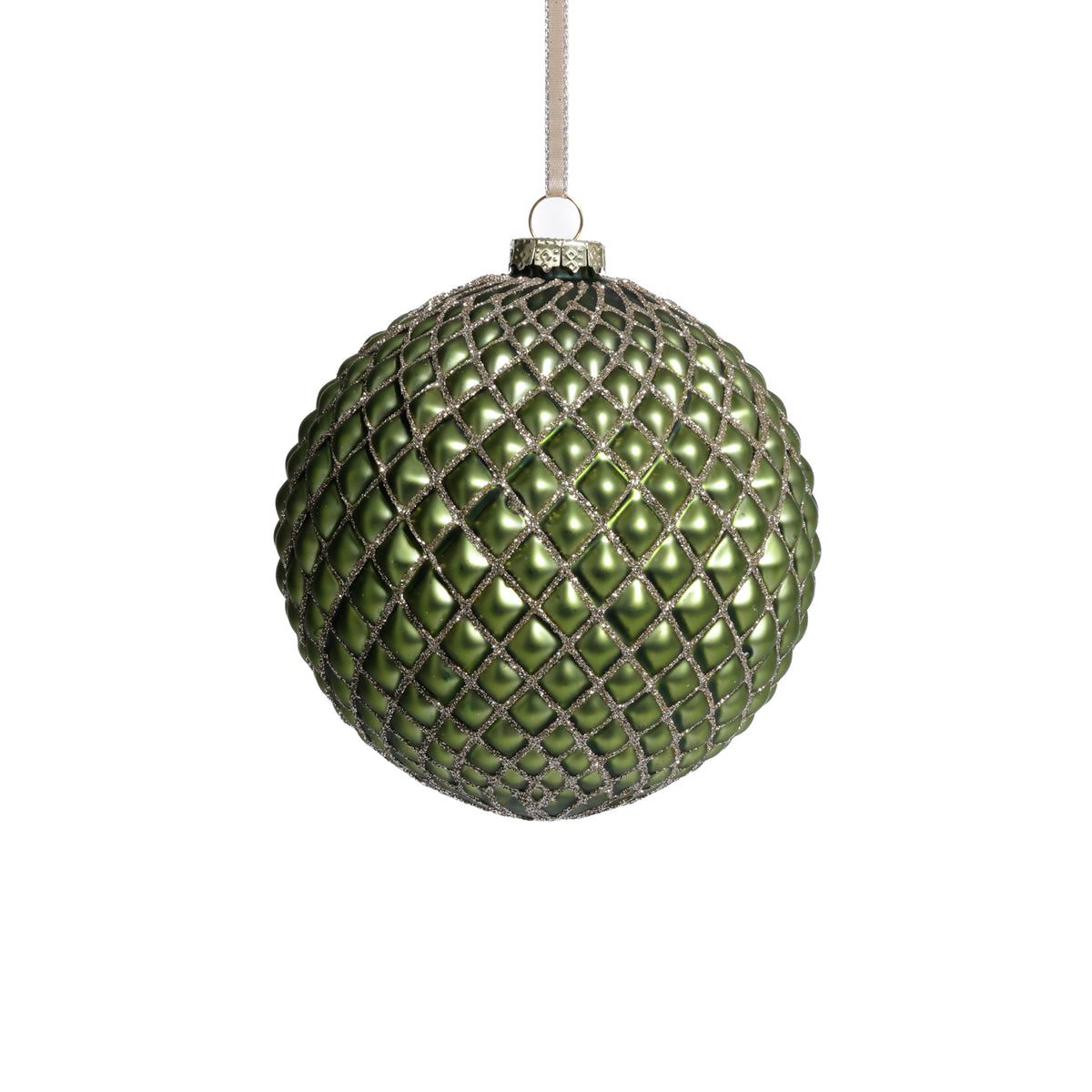 Zodax 4-Piece Set Metallic 4.75" Glass Ball Christmas Ornaments, Matte Green