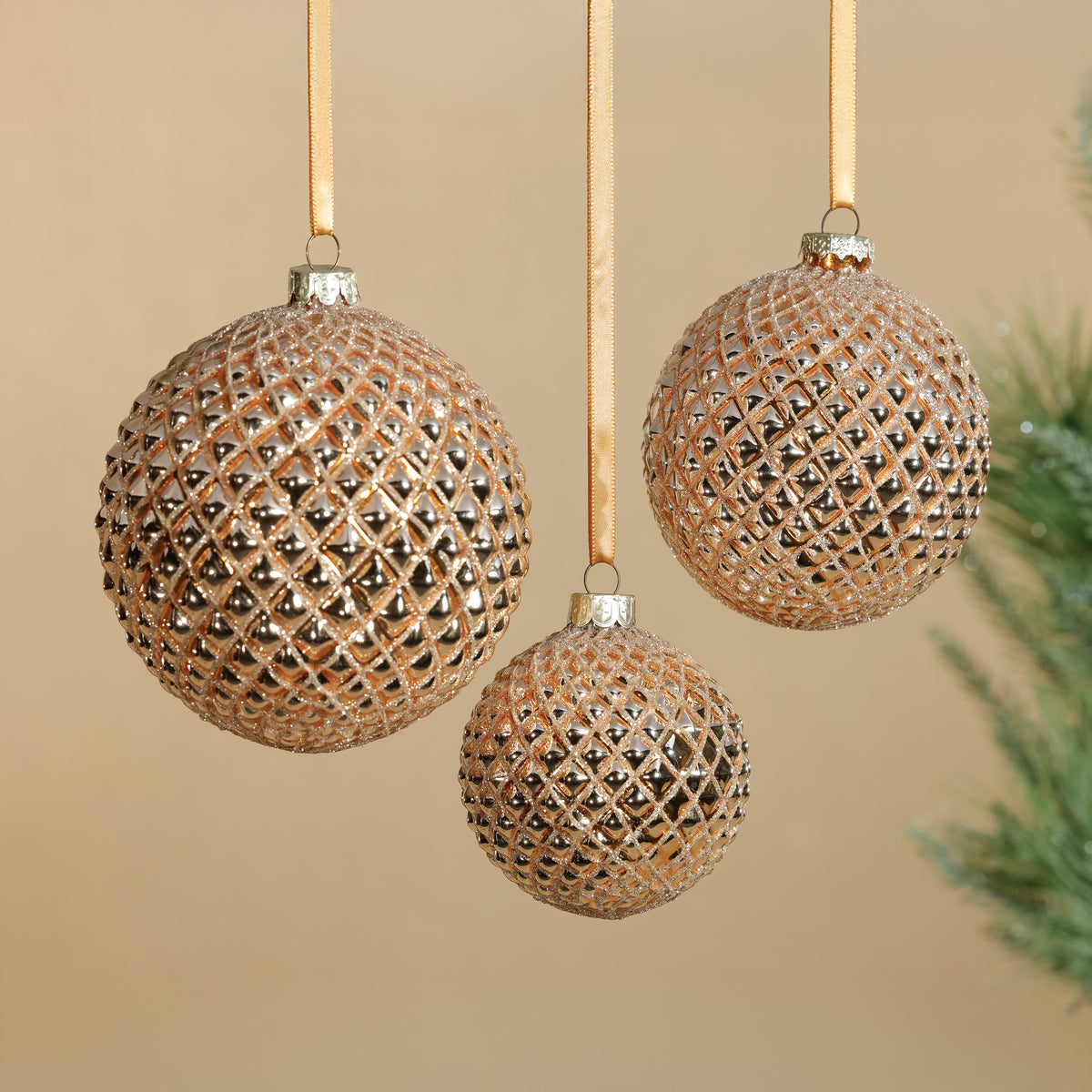 Zodax Metallic Glass Ball Christmas Ornaments, Set of 6, Shiny Gold, 4"