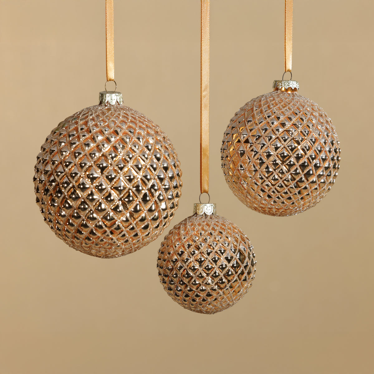 Zodax Metallic Glass Ball Christmas Ornaments, Set of 6, Shiny Gold, 4"