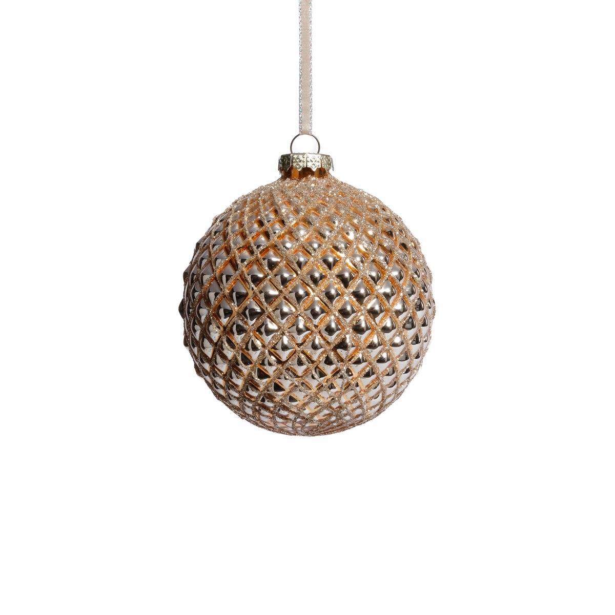 Zodax Metallic Glass Ball Christmas Ornaments, Set of 6, Shiny Gold, 4"