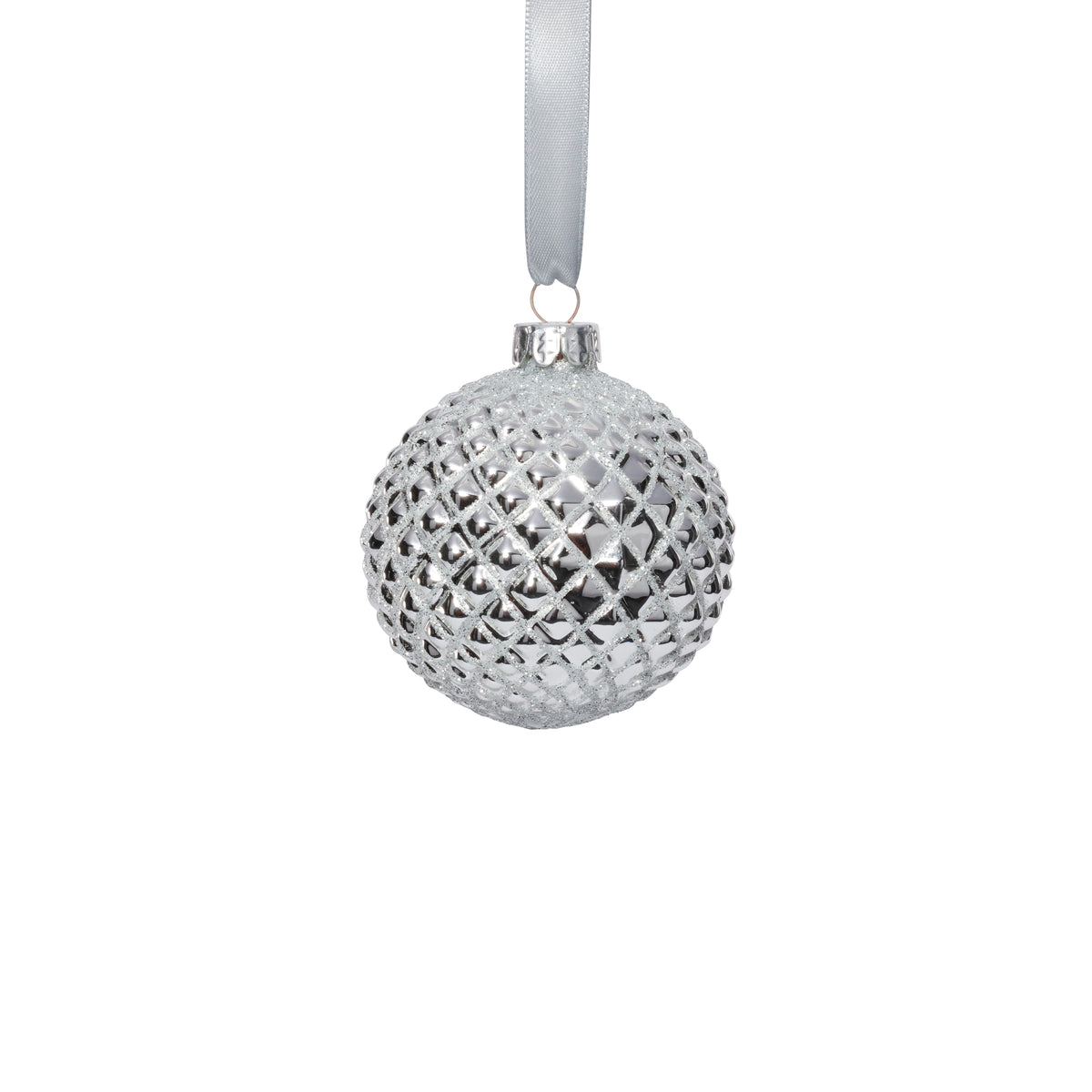 Zodax Metallic Glass Ball Christmas Ornaments, Set of 6, Shiny Silver, 3.25"