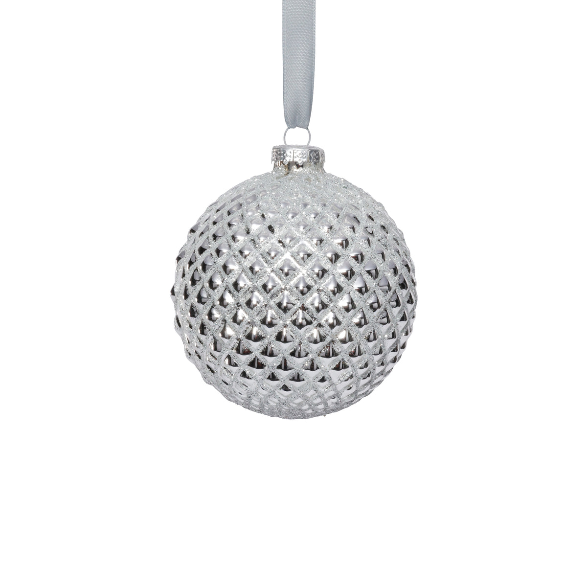 Zodax Metallic Glass Ball Christmas Ornaments, Set of 6, Shiny Silver, 4"