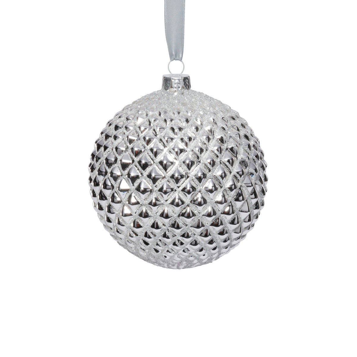 Zodax 4-Piece Set Metallic 4.75" Glass Ball Christmas Ornaments, Shiny Silver
