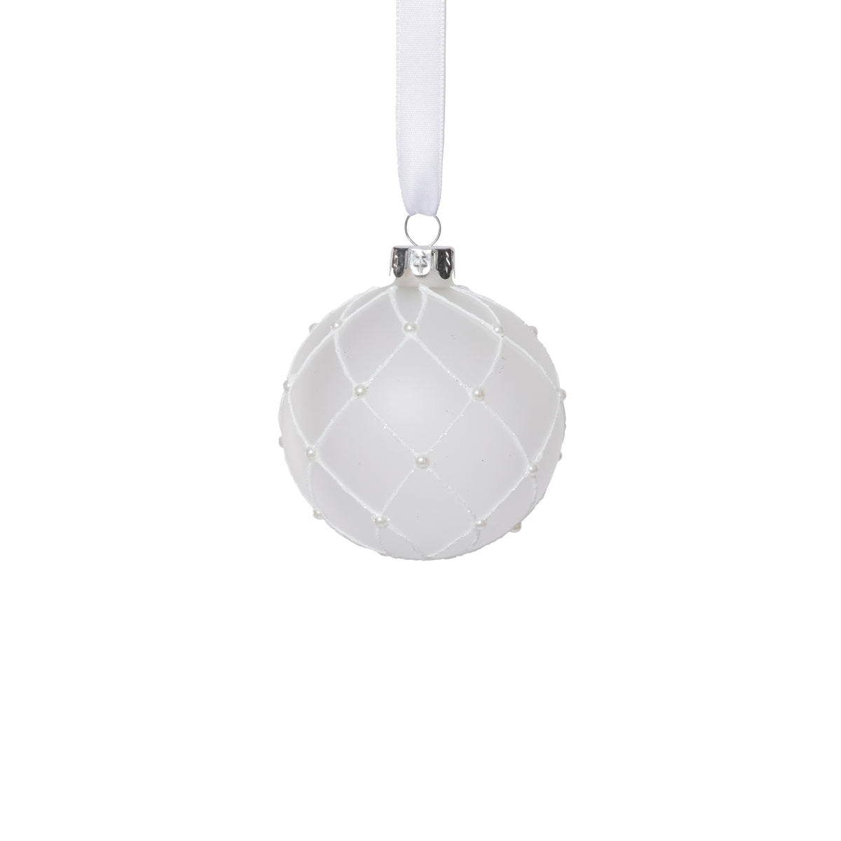 Zodax Frosted Glass Ball Christmas Ornaments with White Glitter, Set of 6, 3.25"