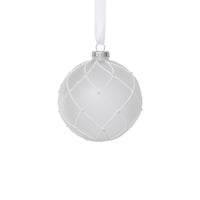 Zodax Frosted Glass Ball Christmas Ornaments with White Glitter, Set of 6, 4"