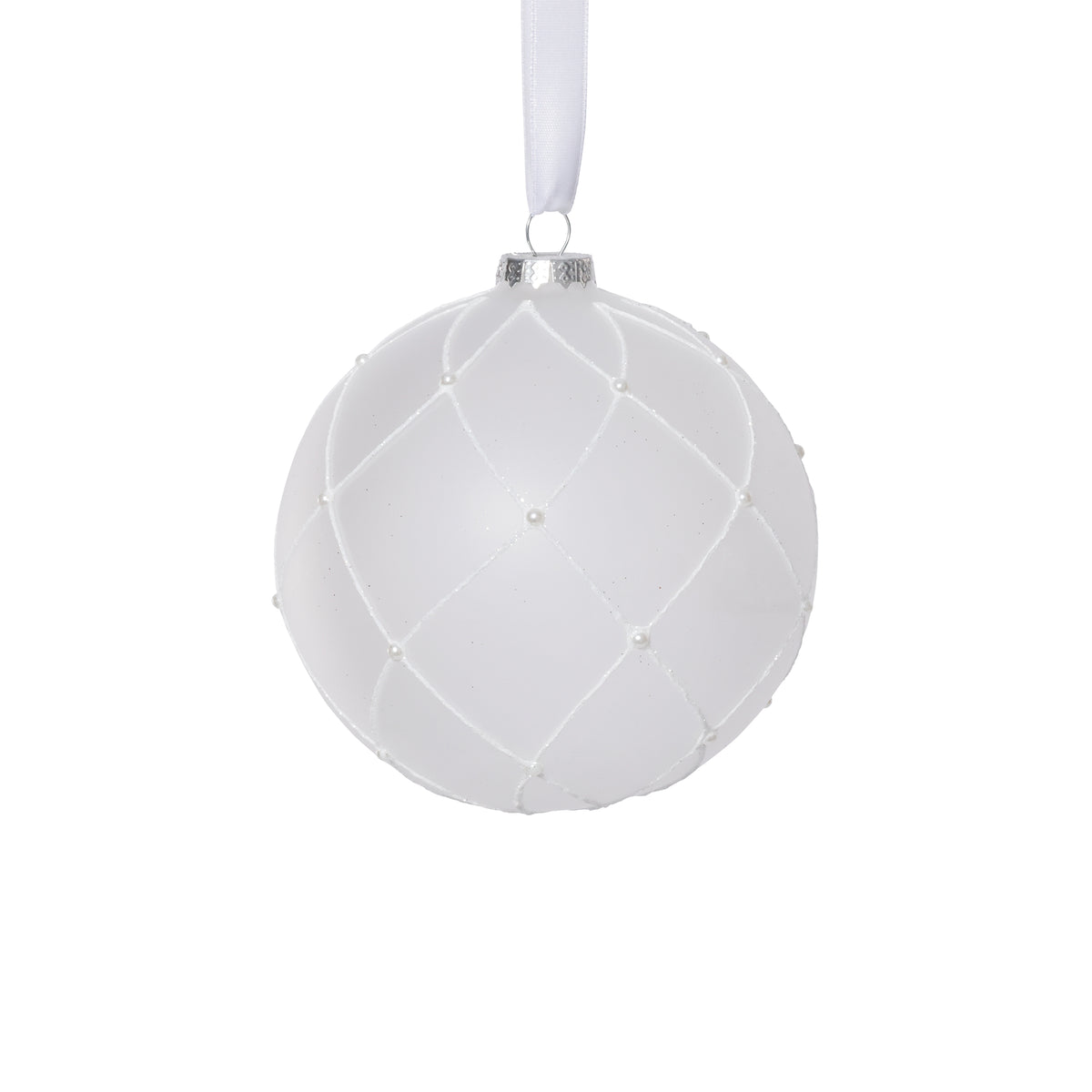 Zodax 4-Piece Set Frosted 4.75" Glass Ball Christmas Ornaments with White Glitter