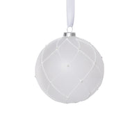 Zodax 4-Piece Set Frosted 4.75" Glass Ball Christmas Ornaments with White Glitter