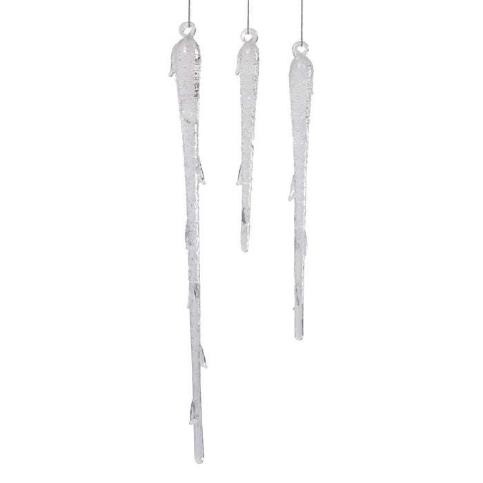 Zodax Clear Glass Icicle Ornaments, 12 Hanging Pieces (4 Sets of 3)