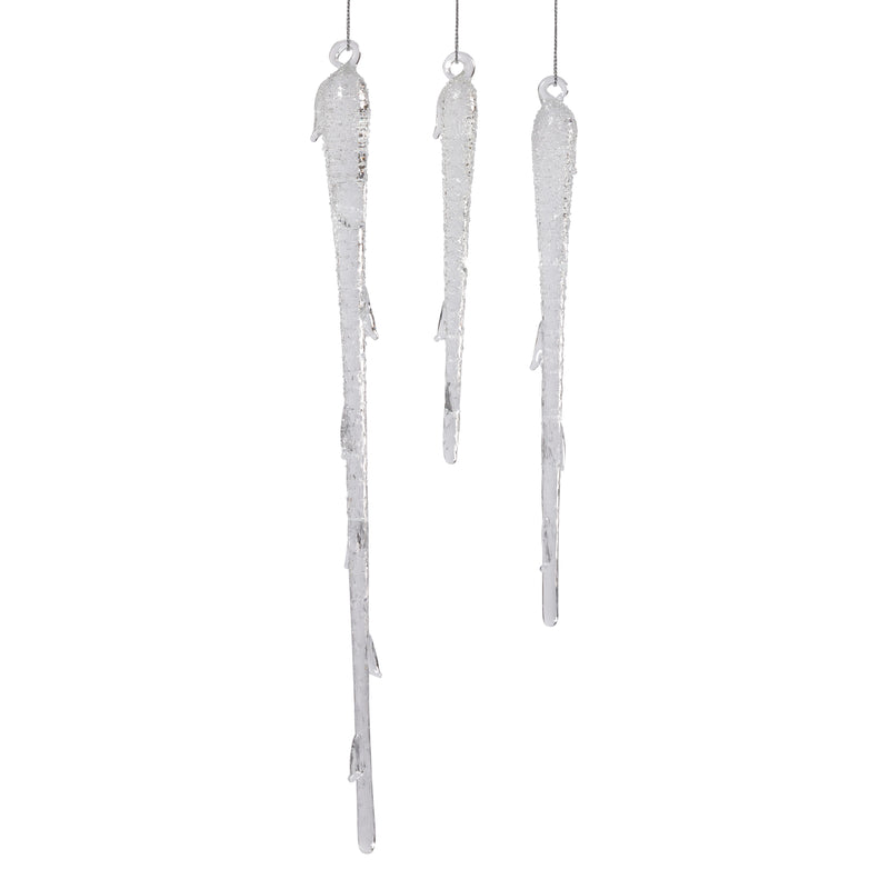 Zodax Clear Glass Icicle Ornaments, 12 Hanging Pieces (4 Sets of 3)