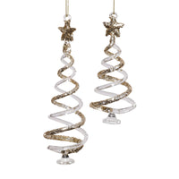 Zodax Clear Twisted Glass Tree Ornaments with Gold Glitter, 12 Hanging Pieces (6 Sets of 2)