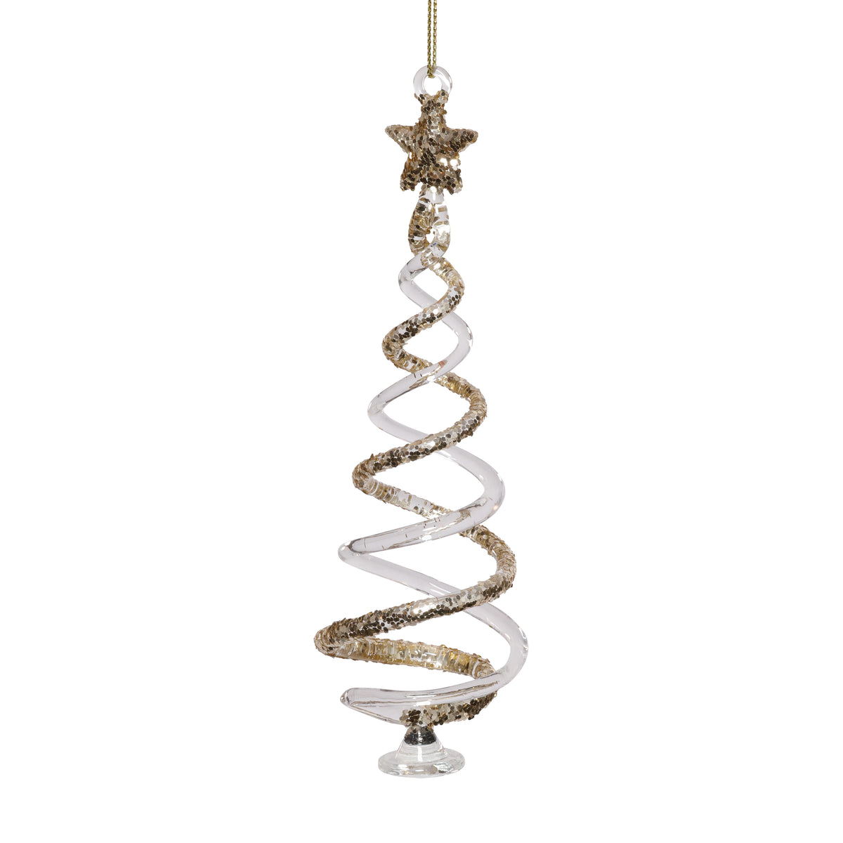 Zodax Clear Twisted Glass Tree Ornaments with Gold Glitter, 12 Hanging Pieces (6 Sets of 2)
