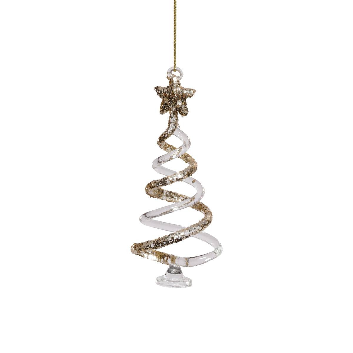 Zodax Clear Twisted Glass Tree Ornaments with Gold Glitter, 12 Hanging Pieces (6 Sets of 2)