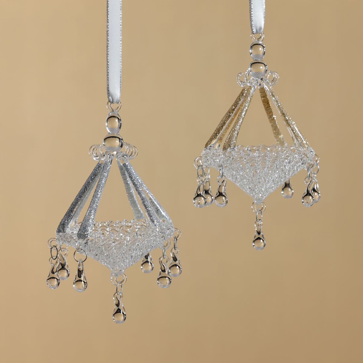 Zodax Chandelier Glass Holiday Hanging Ornaments, Set of 6, Silver