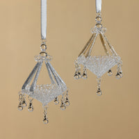 Zodax Chandelier Glass Holiday Hanging Ornaments, Set of 6, Silver