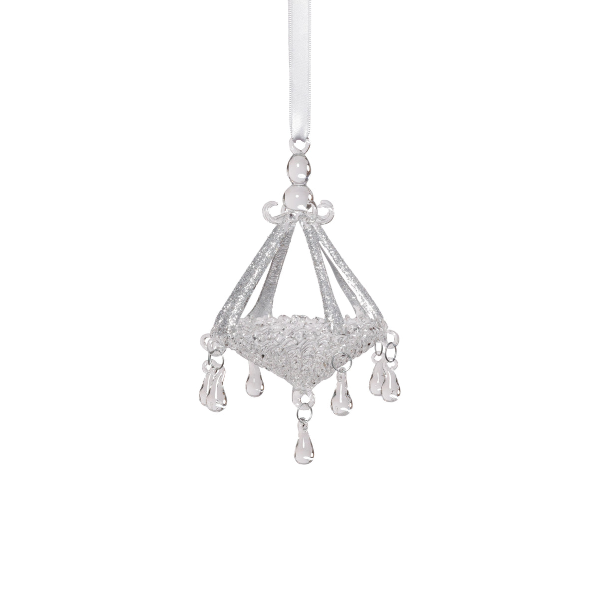 Zodax Chandelier Glass Holiday Hanging Ornaments, Set of 6, Silver
