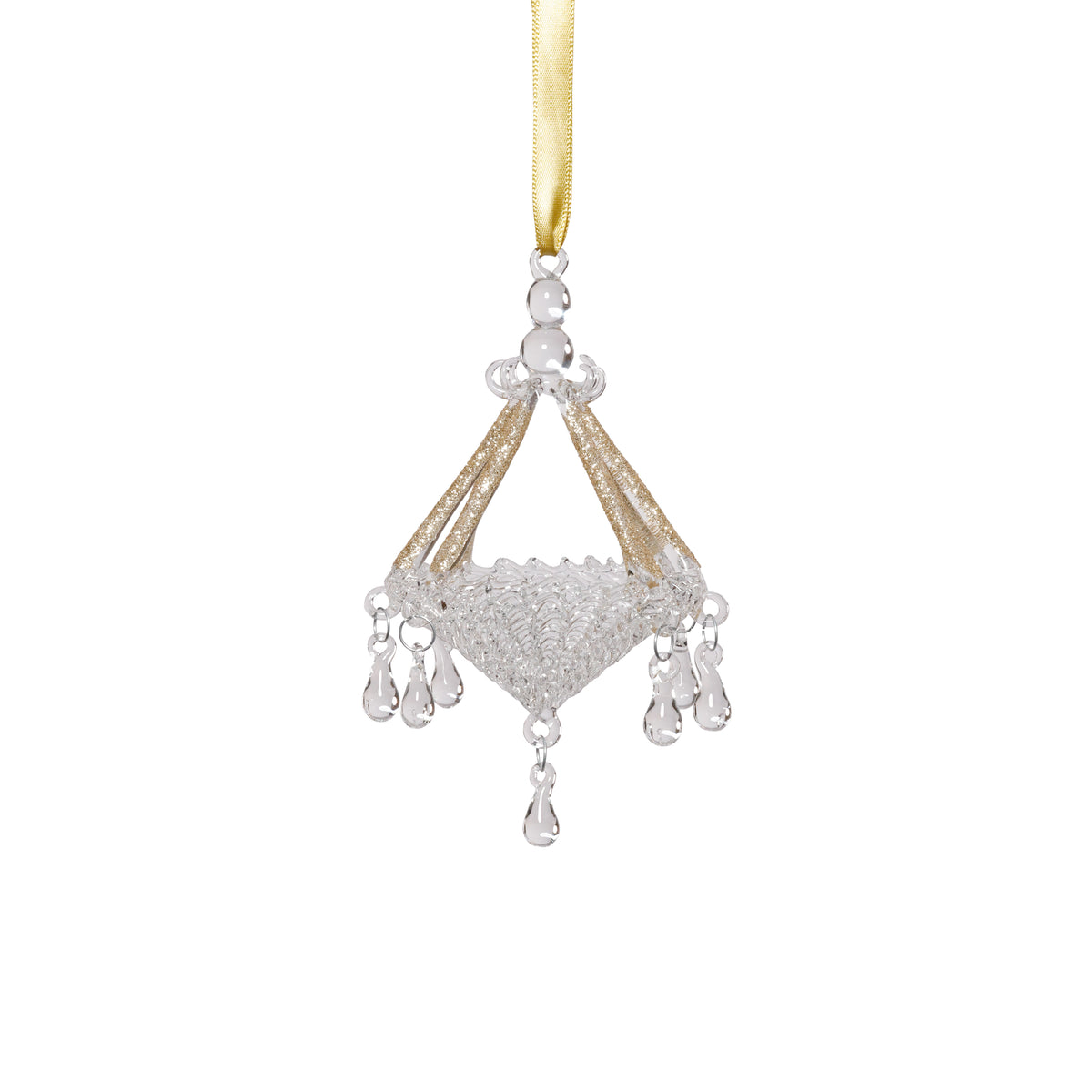 Zodax Chandelier Glass Holiday Hanging Ornaments, Set of 6, Gold