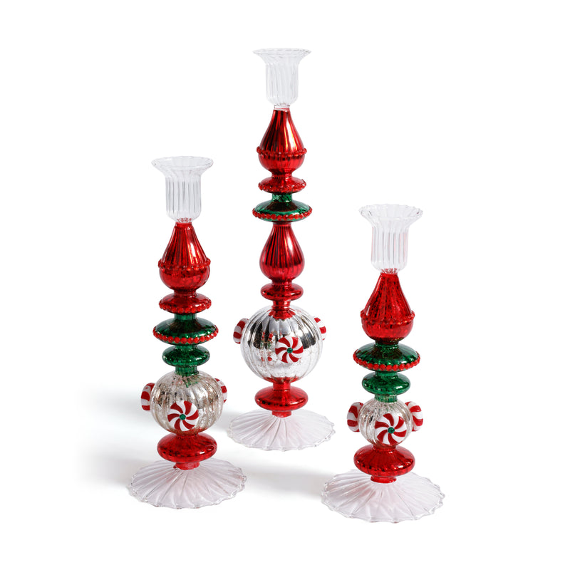 Zodax Holiday Mercury Glass Taper Candle Holders, Set of 4, 9"