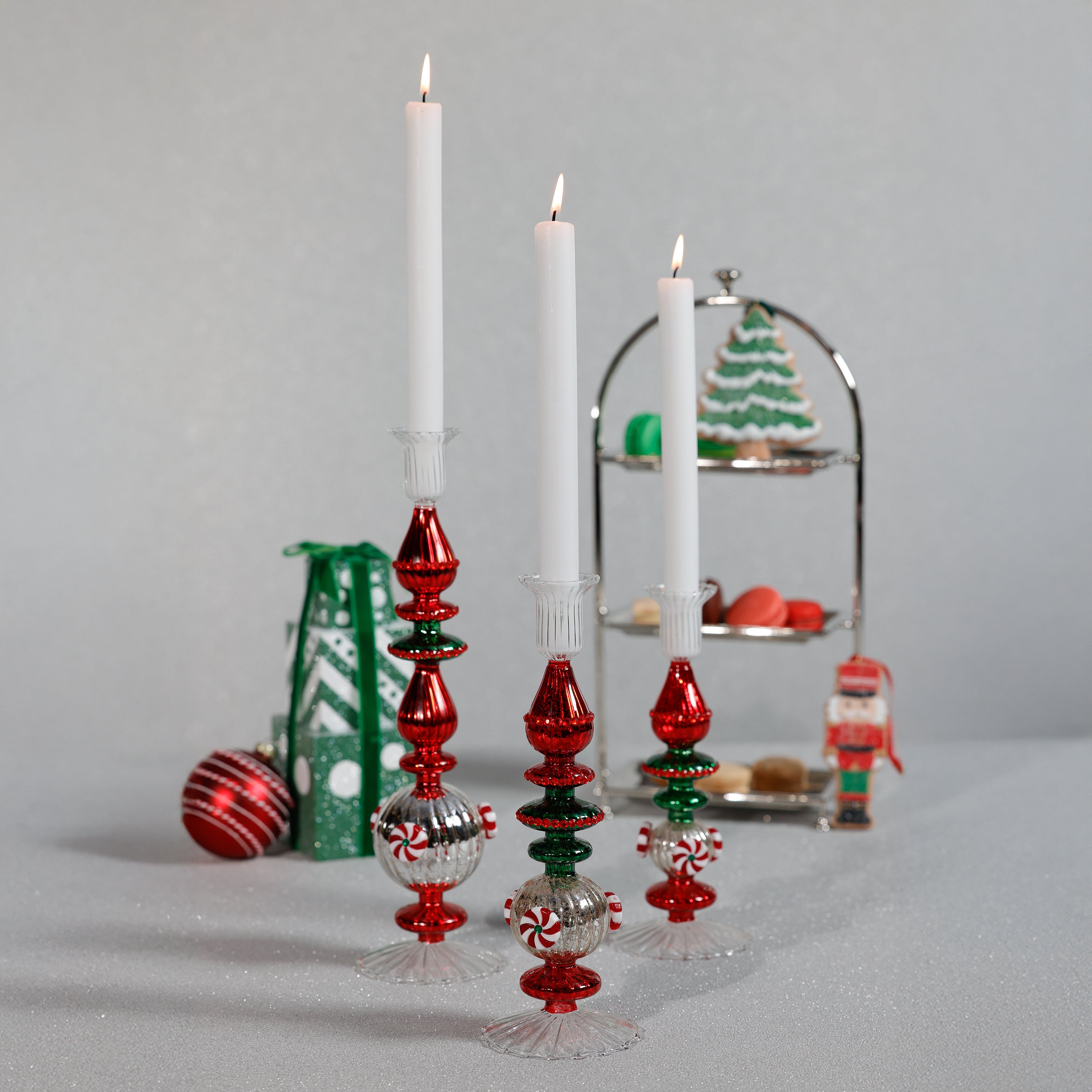 Zodax 13" Holiday Mercury Glass Taper Candle Holders - Thumbnail 5