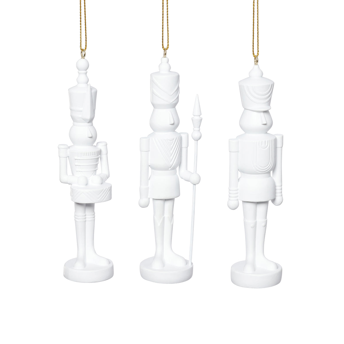 Zodax Patrice Soldier Holiday Ornaments, 6 Hanging Pieces (2 Sets of 3 Assorted), White