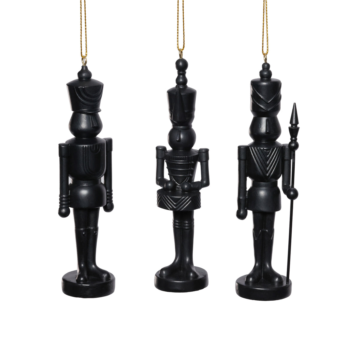 Zodax Patrice Soldier Holiday Ornaments, 6 Hanging Pieces (2 Sets of 3 Assorted), Black