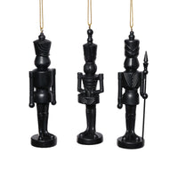 Zodax Patrice Soldier Holiday Ornaments, 6 Hanging Pieces (2 Sets of 3 Assorted), Black