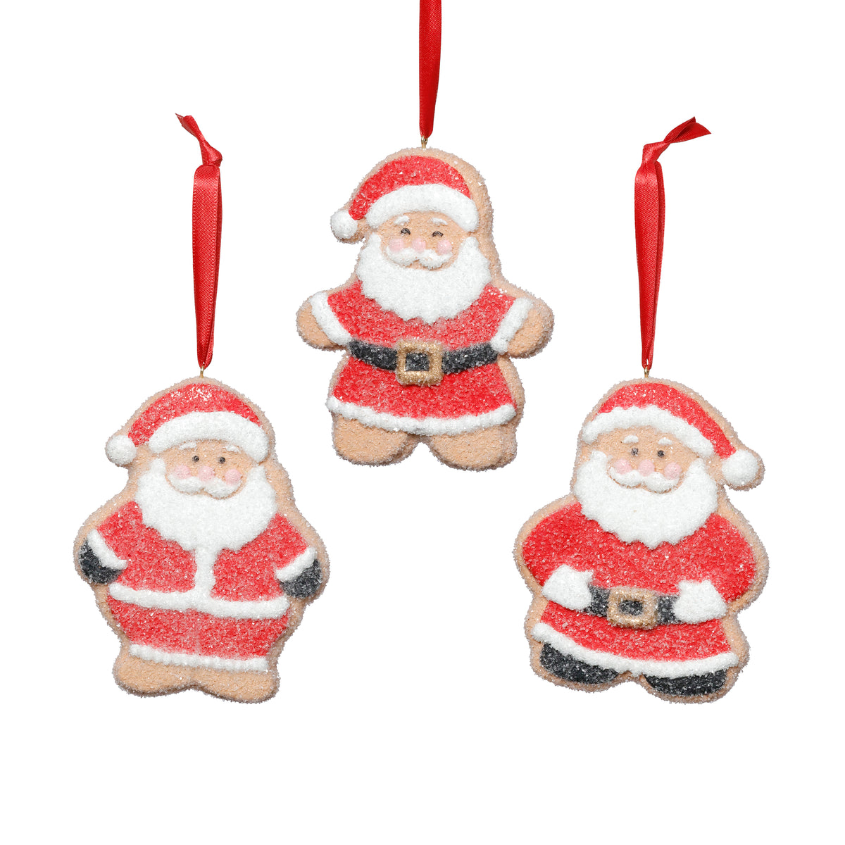 Zodax Assorted Cookie Christmas Ornaments, 6 Hanging Pieces (2 Sets of 3), Santa