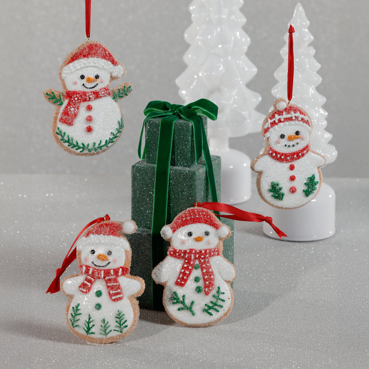 Zodax Assorted Cookie Christmas Ornaments, 8 Hanging Pieces (2 Sets of 4), Snowman