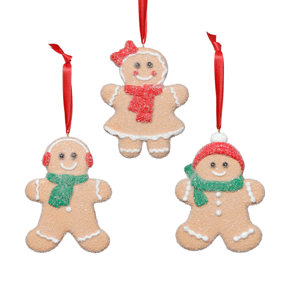 Zodax Assorted Cookie Christmas Ornaments, 6 Hanging Pieces (2 Sets of 3), Gingerbread