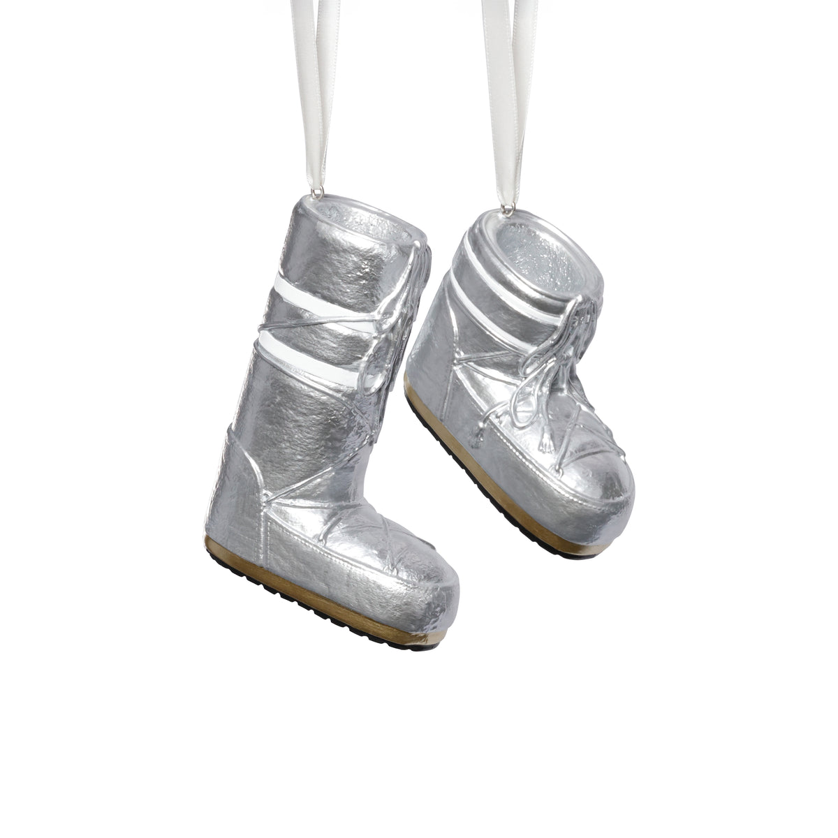Zodax Après Ski Boot Holiday Ornaments, 6 Hanging Pieces (3 Sets of 2 Assorted Sizes), Silver