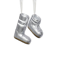 Zodax Après Ski Boot Holiday Ornaments, 6 Hanging Pieces (3 Sets of 2 Assorted Sizes), Silver