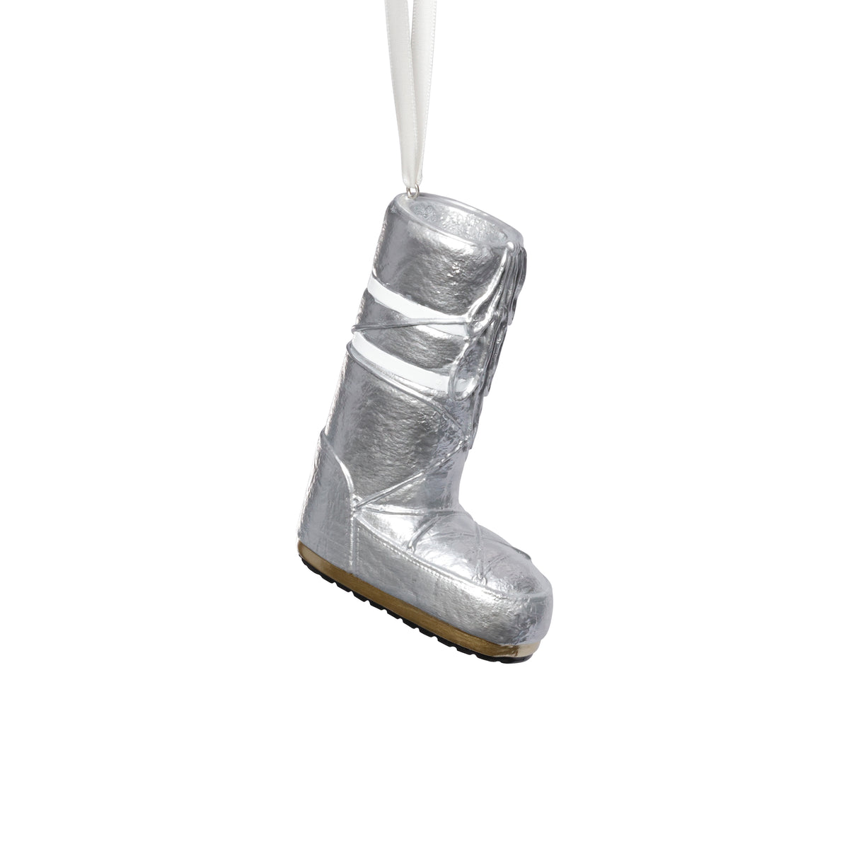 Zodax Après Ski Boot Holiday Ornaments, 6 Hanging Pieces (3 Sets of 2 Assorted Sizes), Silver