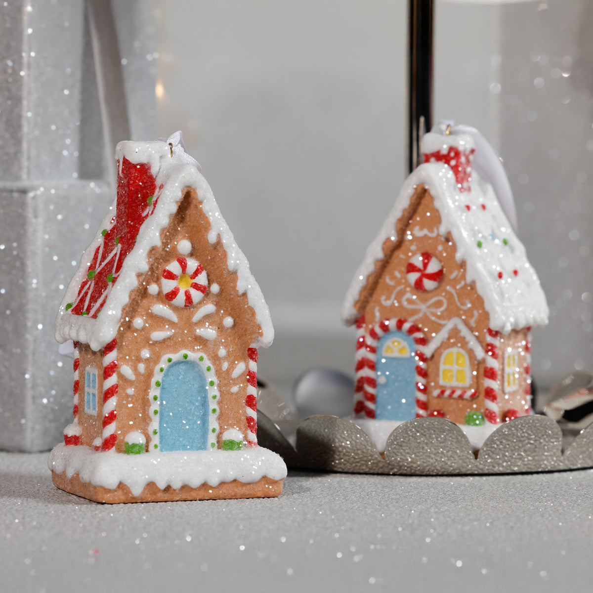 Zodax Gingerbread House Christmas Ornaments, 6 Hanging Pieces (3 Sets of 2 Assorted)